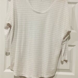 LOFT Women's Light Gray Striped Long Sleeve Top